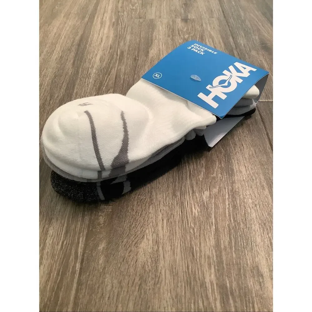Hoka Unisex XL White Grey Black 3 Pack Invisible Socks Running Athleisure A8-7